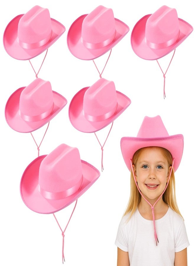 Homaisson 6 Pcs Boys Girls Cowboy Hat Pink Felt Wide Brim Western Cowgirl Hat with Adjustable Rope Dress Up Hat for Cowboy Cowgirl Theme Party - Image 1